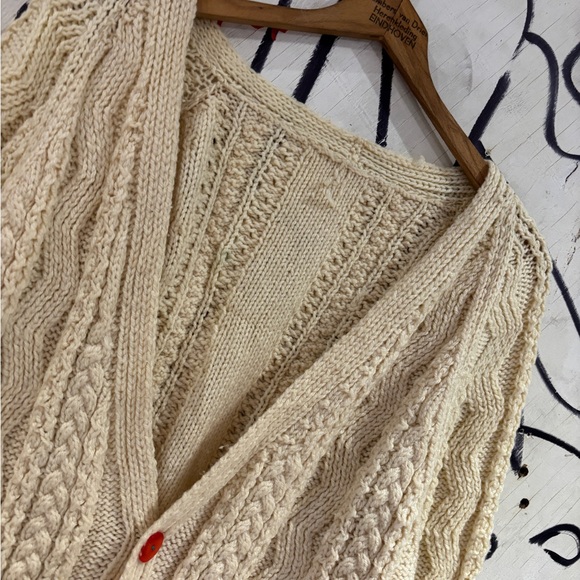Vintage Wool Chunky Cable Knit Fisherman Cardigan Sweater - Picture 4 of 4